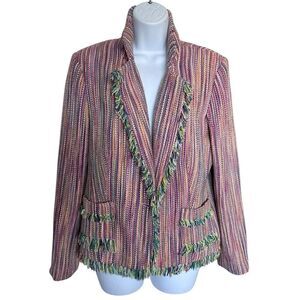 HILARY RADLEY Hilary Radley Tweed Multicolored Striped Blazer Size 8